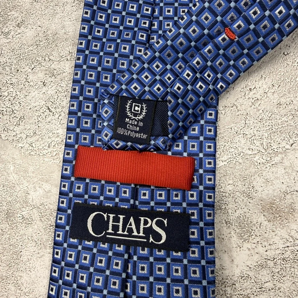 Chaps Tie Mens One Size Blue Geometric Polyester Made In China Necktie‎ 3.25